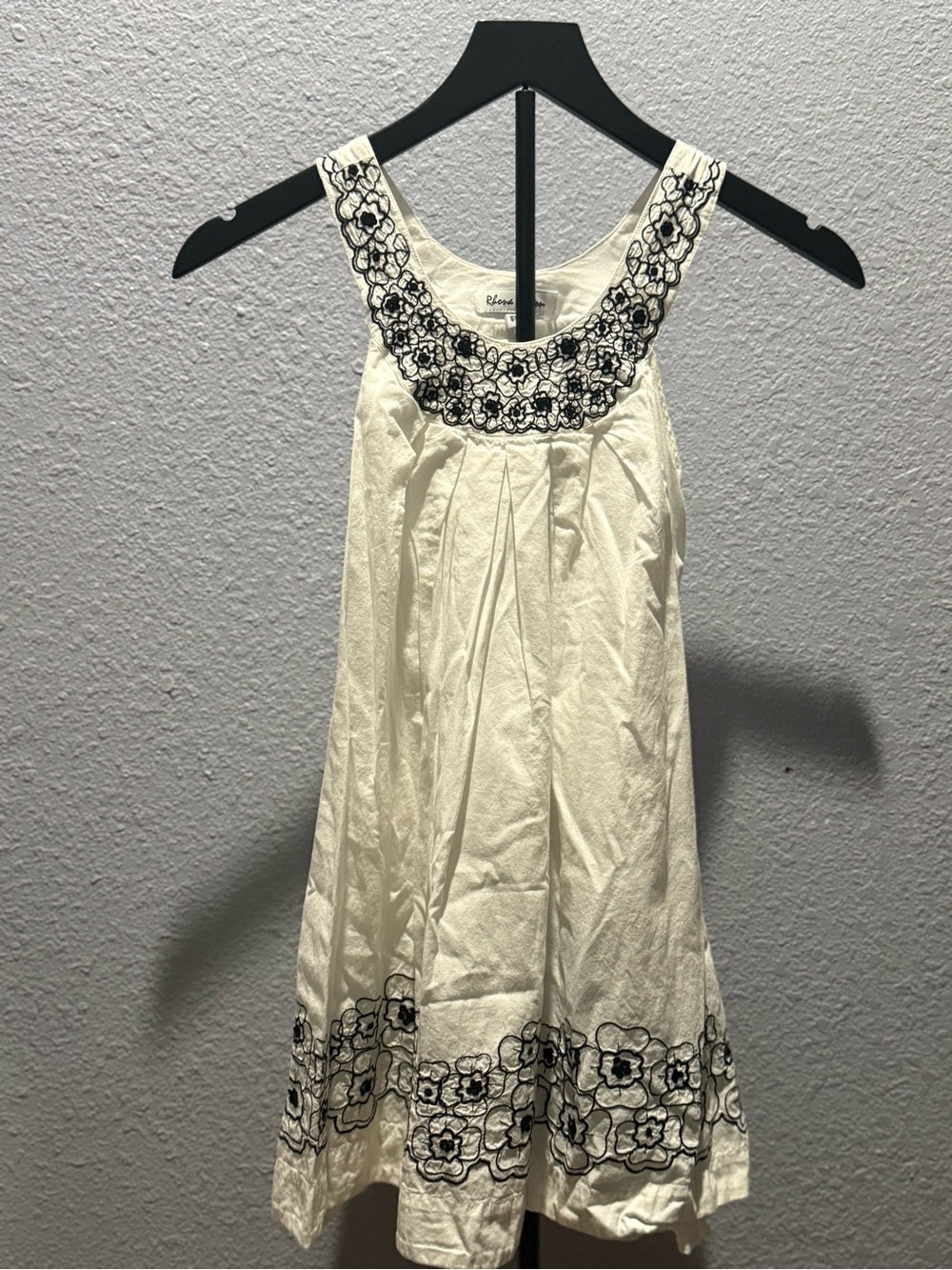 Rhona Sutton White Dress with Black Floral Embroidery